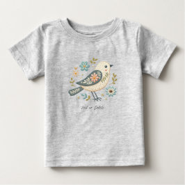 Para Bebê Camiseta Infantil Floral Pequeno Pássaro Verde
