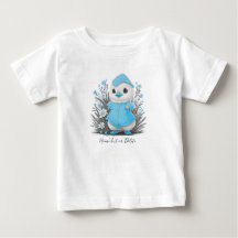 Camiseta Infantil Flores Azuis Pato Aquarela