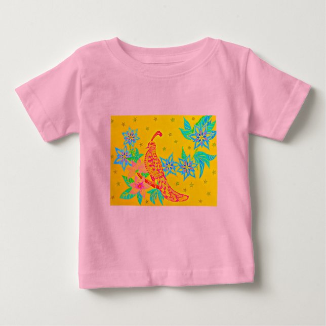 Para Bebê Camiseta infantil flores de pássaros, cor-de-rosa (Frente)