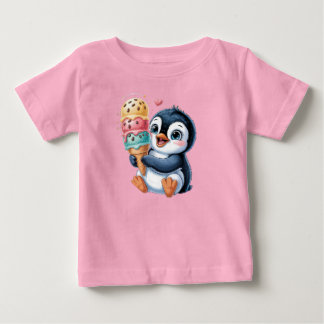 Para Bebê Camiseta Infantil Fofa de Pinguim com Sorvete