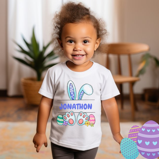 Para Bebê Camiseta Infantil Hobo Happy Easter Boy Bunny Nome (Criador carregado)