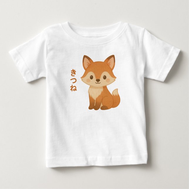 Para Bebê Camiseta Infantil Kawaii Fox (Frente)