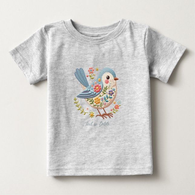 Para Bebê Camiseta Infantil Little Bird Floral Azul (Frente)