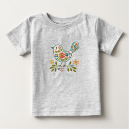 Para Bebê Camiseta Infantil Little Bird Floral Green Leaves