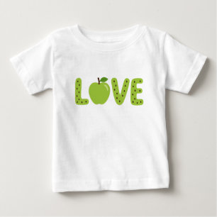 Para Bebê Camiseta Infantil LOVE de Maçã Verde Fofa