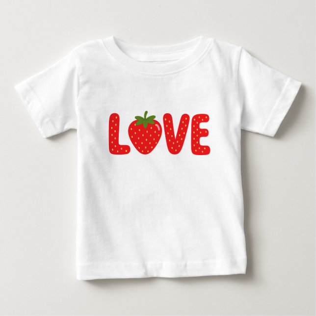 Para Bebê Camiseta Infantil LOVE de Morango Fofa (Frente)