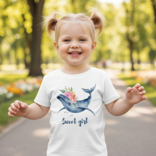Para Bebê Camiseta Infantil Menina Baleia Aquarela Floral Do