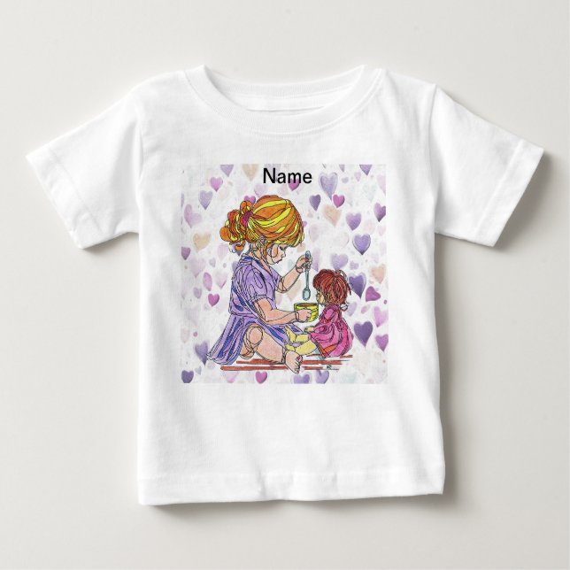 Para Bebê Camiseta Infantil Menina e Boneca  (Frente)