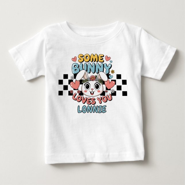 Para Bebê Camiseta Infantil - Páscoa Algum Coelhinho Te Ama (Frente)