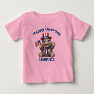Para Bebê Camiseta Infantil Patriota de Hipopótamo (5e)