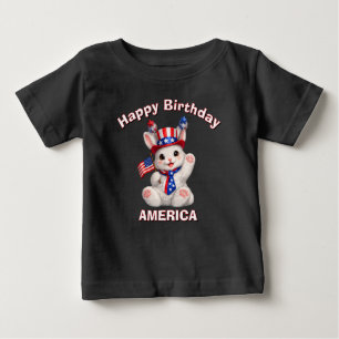 Para Bebê Camiseta infantil Patriótica Coelho Branco (5ao)