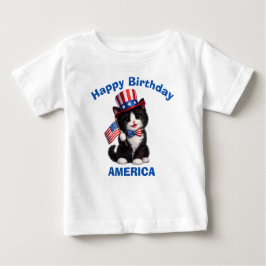 Para Bebê Camiseta Infantil Patriótica com Gatinho Preto e B