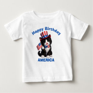 Para Bebê Camiseta Infantil Patriótica com Gatinho Preto e B