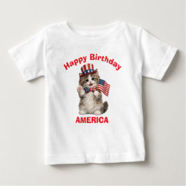 Para Bebê Camiseta Infantil Patriótica com Gatito Ragamuffin