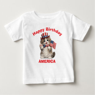 Para Bebê Camiseta Infantil Patriótica com Gatito Ragamuffin