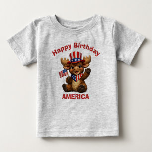 Para Bebê Camiseta infantil patriótica de alce (5h)