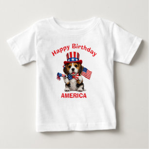 Para Bebê Camiseta Infantil Patriótica de Cachorrinho Beagle