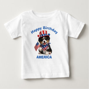 Para Bebê Camiseta Infantil Patriótica de Cachorrinho Border