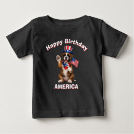 Para Bebê Camiseta Infantil Patriótica de Cachorrinho Boxer
