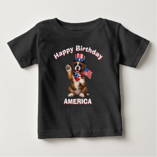 Para Bebê Camiseta Infantil Patriótica de Cachorrinho Boxer
