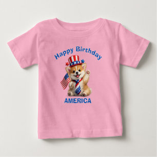 Para Bebê Camiseta infantil patriótica de cachorrinho Corgi