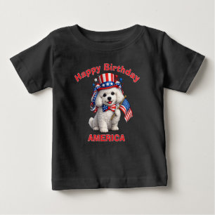 Para Bebê Camiseta Infantil Patriótica de Cachorrinho Poodle