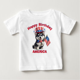 Para Bebê Camiseta Infantil Patriótica de Cachorro Husky (2a