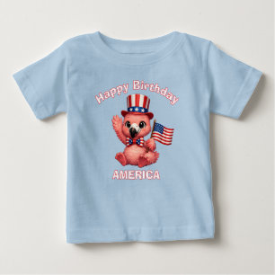 Para Bebê Camiseta Infantil Patriótica de Flamingo (4f)