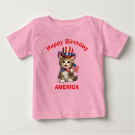 Para Bebê Camiseta infantil patriótica de gatinho (1b)
