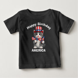 Para Bebê Camiseta infantil patriótica de gatinho cinza e br