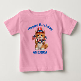 Para Bebê Camiseta Infantil Patriótica de Gatinho Laranja (1