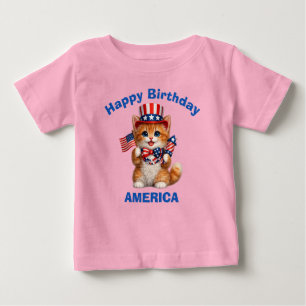 Para Bebê Camiseta Infantil Patriótica de Gatinho Laranja (1
