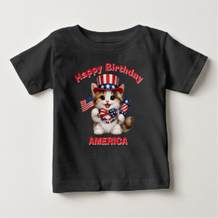 Para Bebê Camiseta infantil Patriótica de Gatinho Marrom, Pr