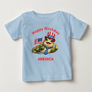 Para Bebê Camiseta Infantil Patriótica de Iguana (3d)