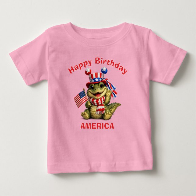 Para Bebê Camiseta Infantil Patriótica de Jacaré (3e) (Frente)