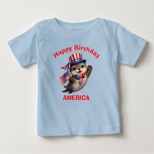 Para Bebê Camiseta infantil patriótica de lontra (5ac)