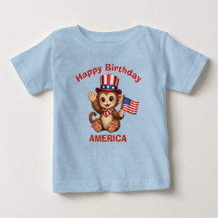 Para Bebê Camiseta Infantil Patriótica de Macaco (5g)