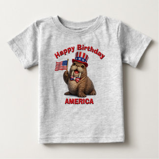Para Bebê Camiseta infantil patriótica de morsa (5z)