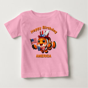 Para Bebê Camiseta infantil patriótica de peixe-palhaço (7f)