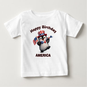 Para Bebê Camiseta infantil patriótica de pinguim (4l)