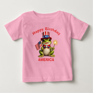 Para Bebê Camiseta infantil patriótica de sapo (3c)