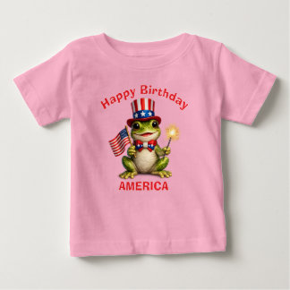 Para Bebê Camiseta infantil patriótica de sapo (3c)