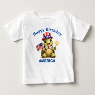 Para Bebê Camiseta Infantil Patriótica de Tartaruga (3b)