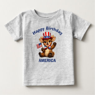 Para Bebê Camiseta infantil patriótica de veado (5c)