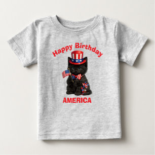 Para Bebê Camiseta infantil patriótica do gatinho preto (1c)