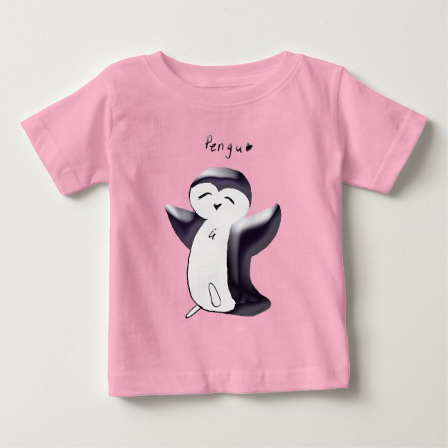Para Bebê Camiseta Infantil Pengu Penguino Feliz (Preto) (Frente)