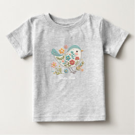 Para Bebê Camiseta Infantil Pequeno Pássaro Flores Azuis e R