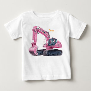 Para Bebê Camiseta Infantil Personalizada Escavadeira Rosa