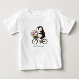 Para Bebê Camiseta Infantil Pinguim de Bicicleta Floral