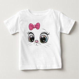 Para Bebê Camiseta Infantil Rosto de Gatinho Fofo com Laço R